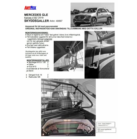 Artfex Hundgaller/Skyddsgaller Mercedes GLE 2022- W167